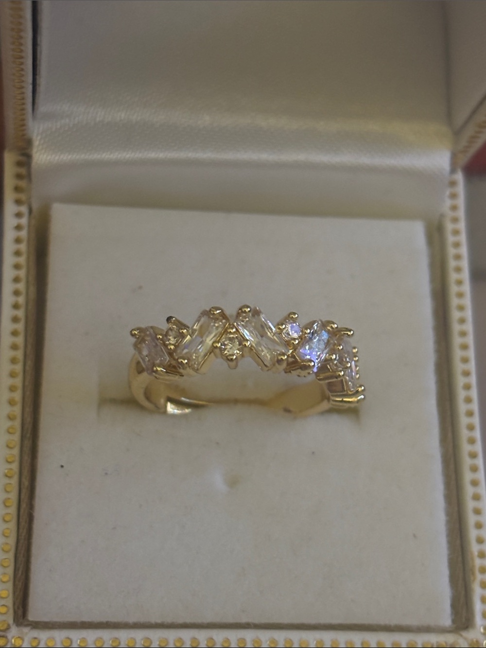 Gold Baguette & Round CZ Women's Band -Size 7 Adj
